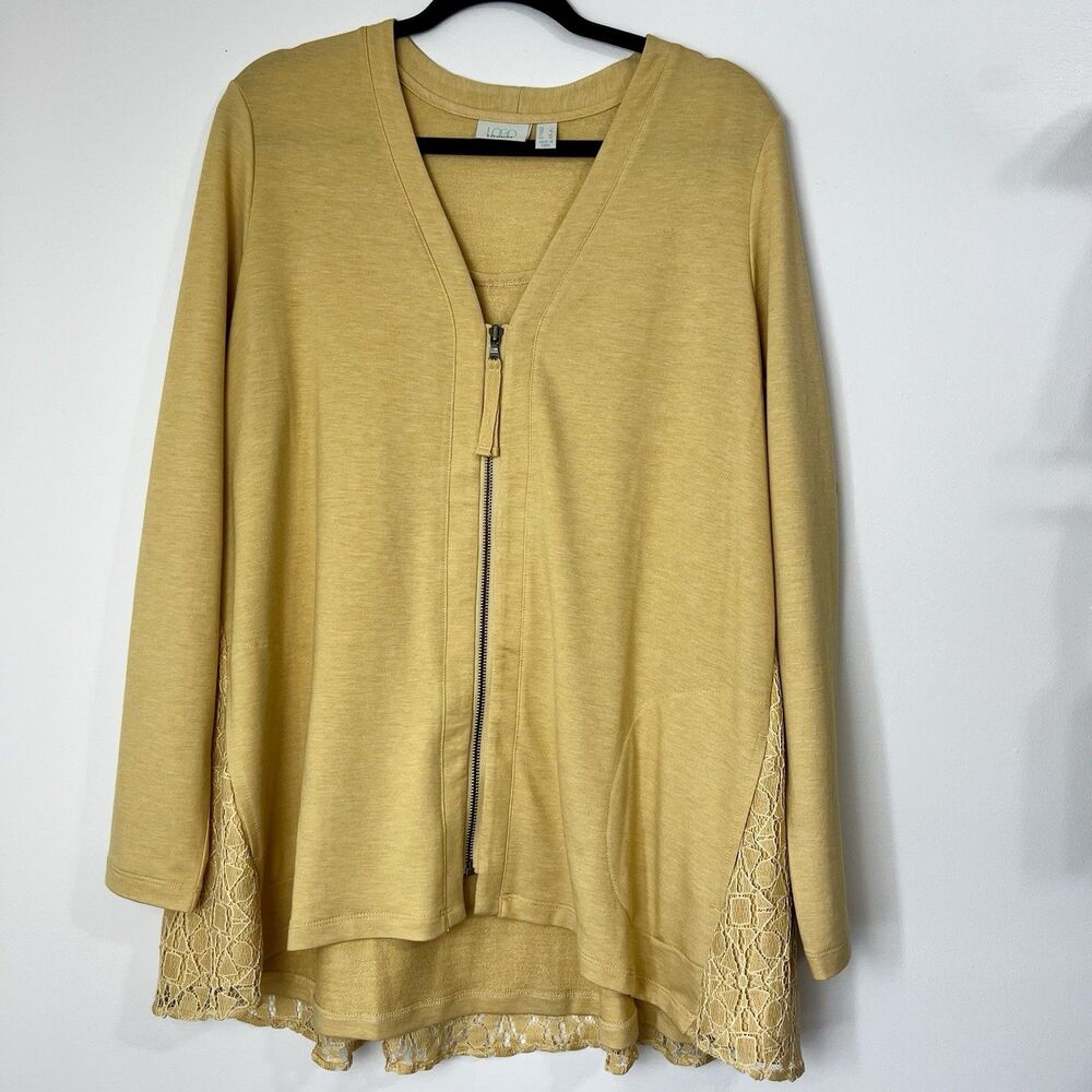 LOGO Lounge By Lori Goldstein Full Zip Jacket Lace Back Butter Yellow Women’s L